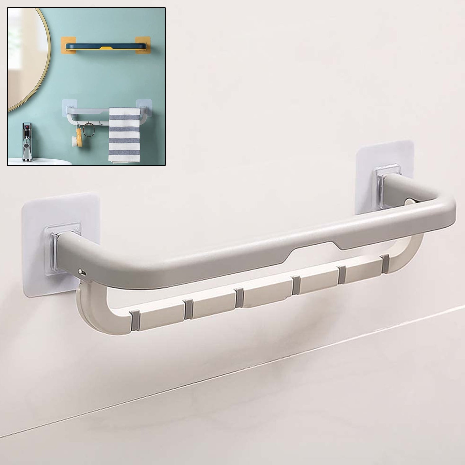 Towel Holder Double Bar with Adjustable Folding Shelf