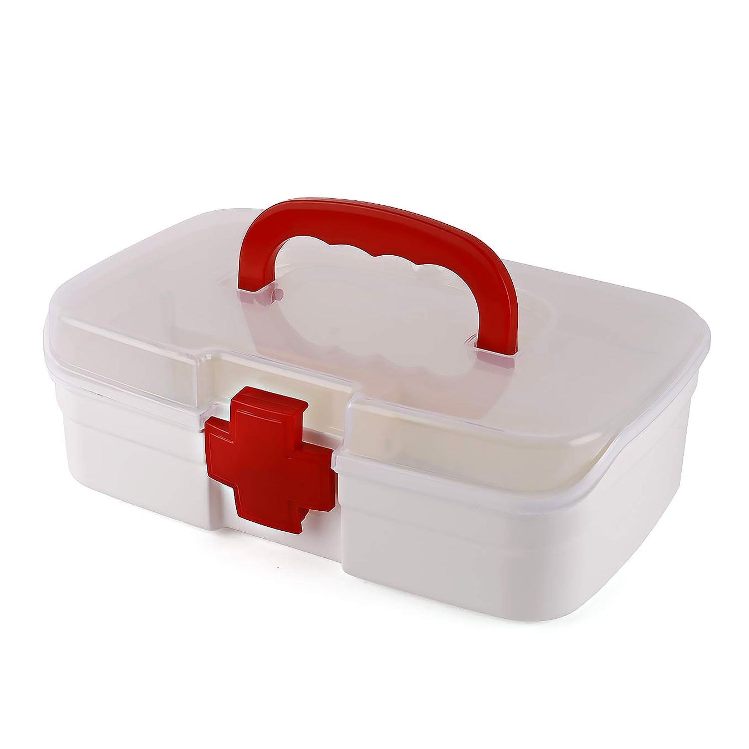 3-Compartment First Aid Box - Portable Medicine Storage with Detachable Tray & Transparent Lid