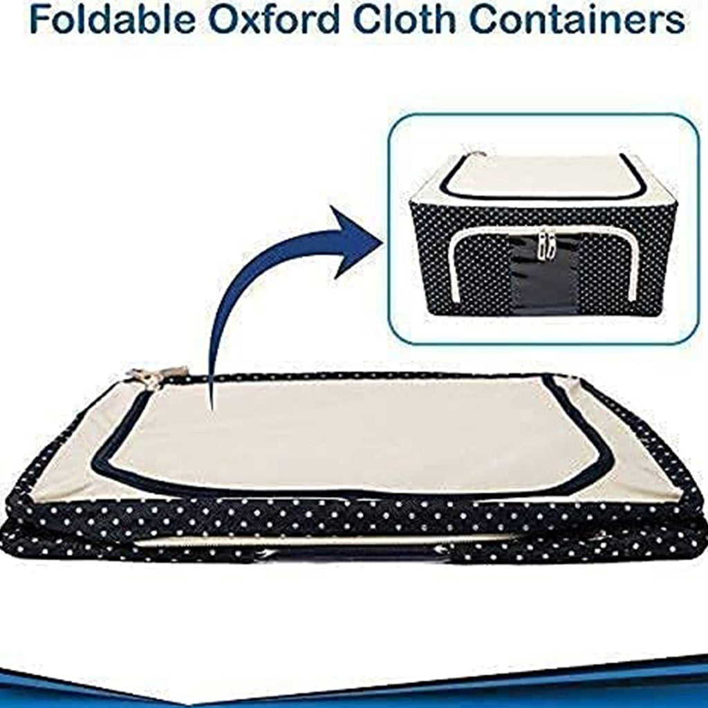 Foldable Steel Frame Clothes Living Storage Organizer Handled Bag 60cm X 43cm X 32cm (Mix Color)
