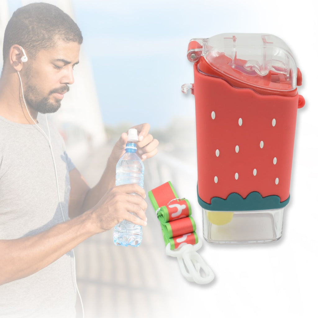 Portable Cute Water Bottle for Kids, Unique Ice Cream Shape water cup, sicle Shaped Plastic Kettle with Straw, Adjustable Shoulder Strap, BPA free, Leakproof (300 ML)