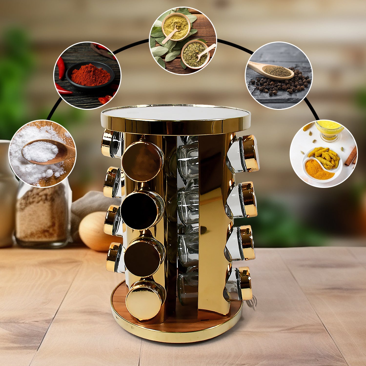 LED Spice Rack Organizer, Rotating Spice Rack with Free 16 Seasoning Jars