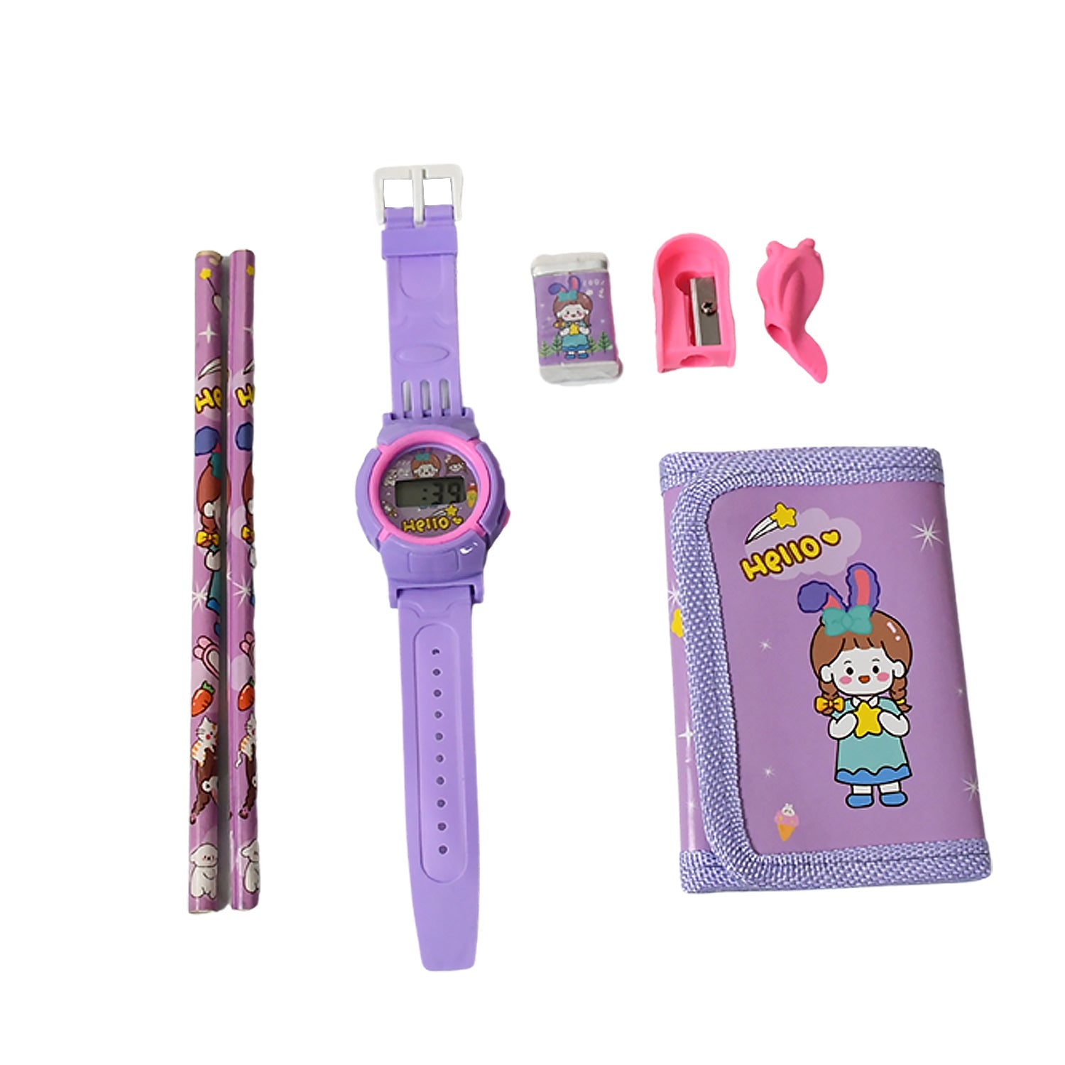 Stationery Set for Kids – 7-in-1 School Kit with Pencils, Eraser, Sharpener, Pouch & More (Pack of 7 Pcs)