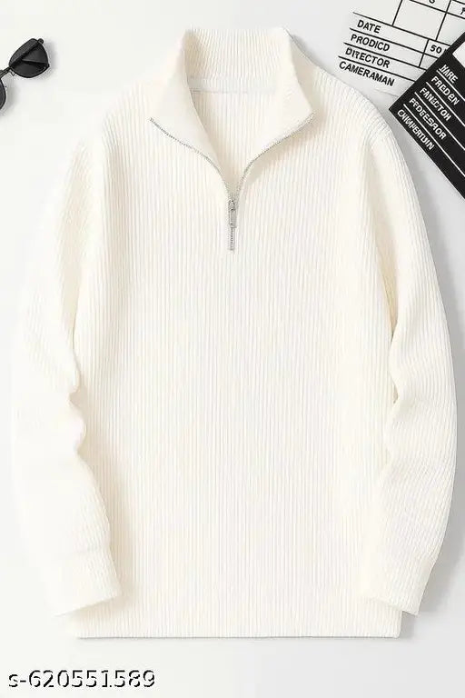 Men’s Pack of 2 Half Zipper High Neck Ribbed Sweaters – Wool Blend Winter Pullover