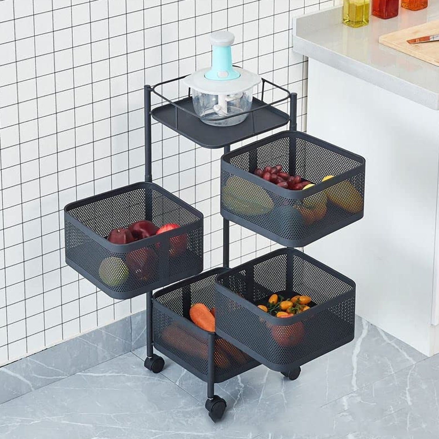 Metal High Quality Kitchen Trolley with wheels Kitchen Organizer