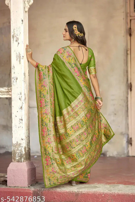 Mehendi Green Pure Dola Handwoven Silk Saree
