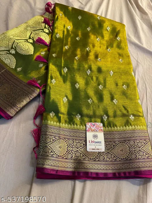 Mehendi Banarasi Satin Silk Saree – Green Zari Woven Traditional Wear