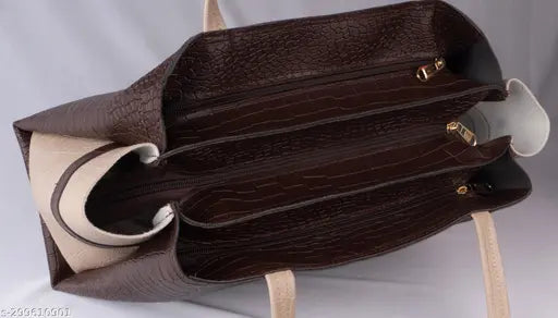Dual Tone Croco Pattern Tote Handbag