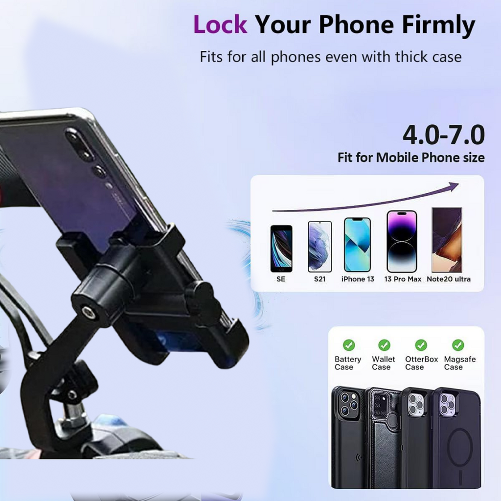 Mobile Phone Holder - Easy Adjustable Rear View Mount for Bike