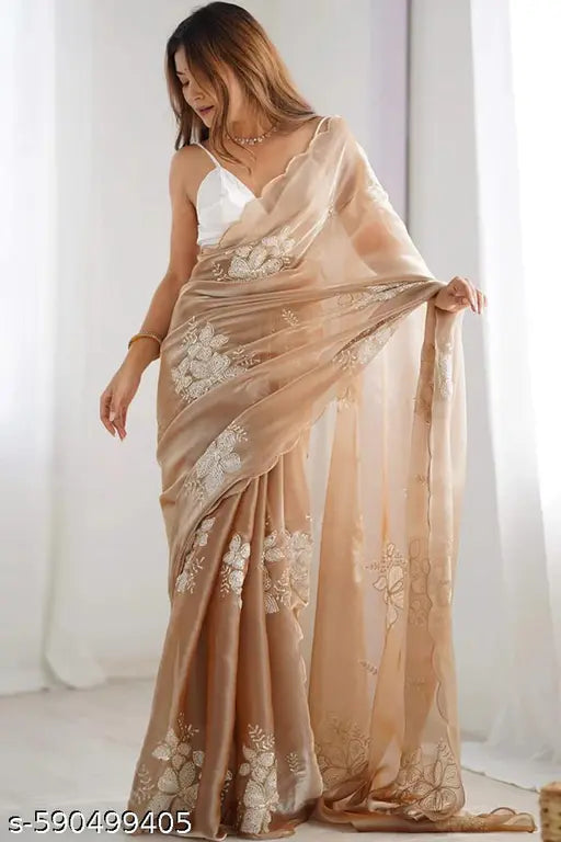 Peach Designer Party Wear Saree – Soft Shiny Fabric with Sequins Work