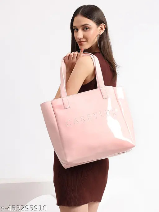 Spacious Glossy Tote Bag | Shiny PU Shoulder Handbag