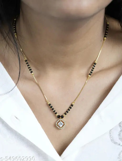 Princess Cut American Diamond Mangalsutra | Gold Plated
