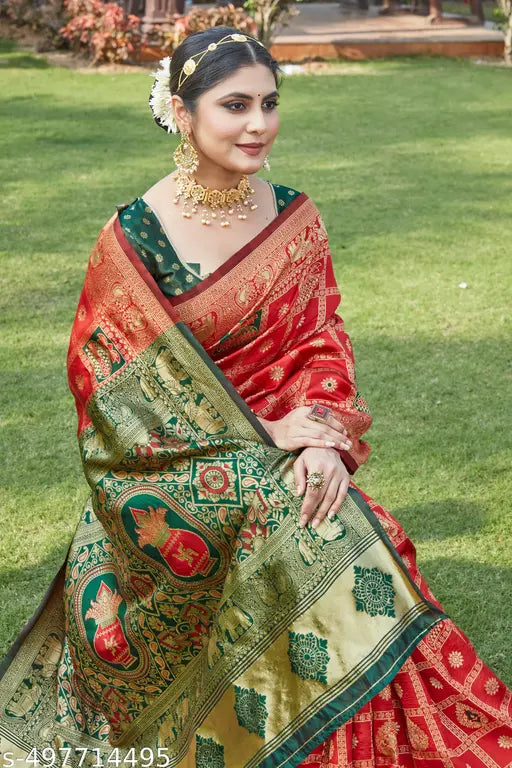 Cotton Silk Jacquard Saree – Red Banarasi Saree