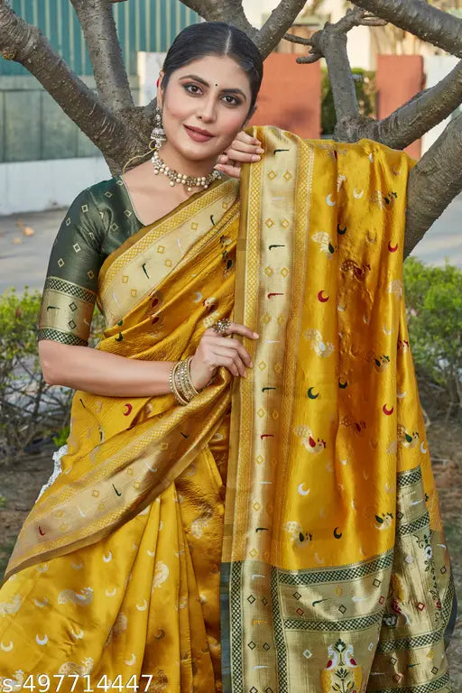 Golden Mustard Banarasi Cotton Silk Jacquard Saree