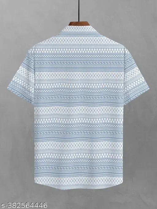 Men’s Regular Fit Horizontal Striped Cotton Blend Casual Shirt – Aqua Blue