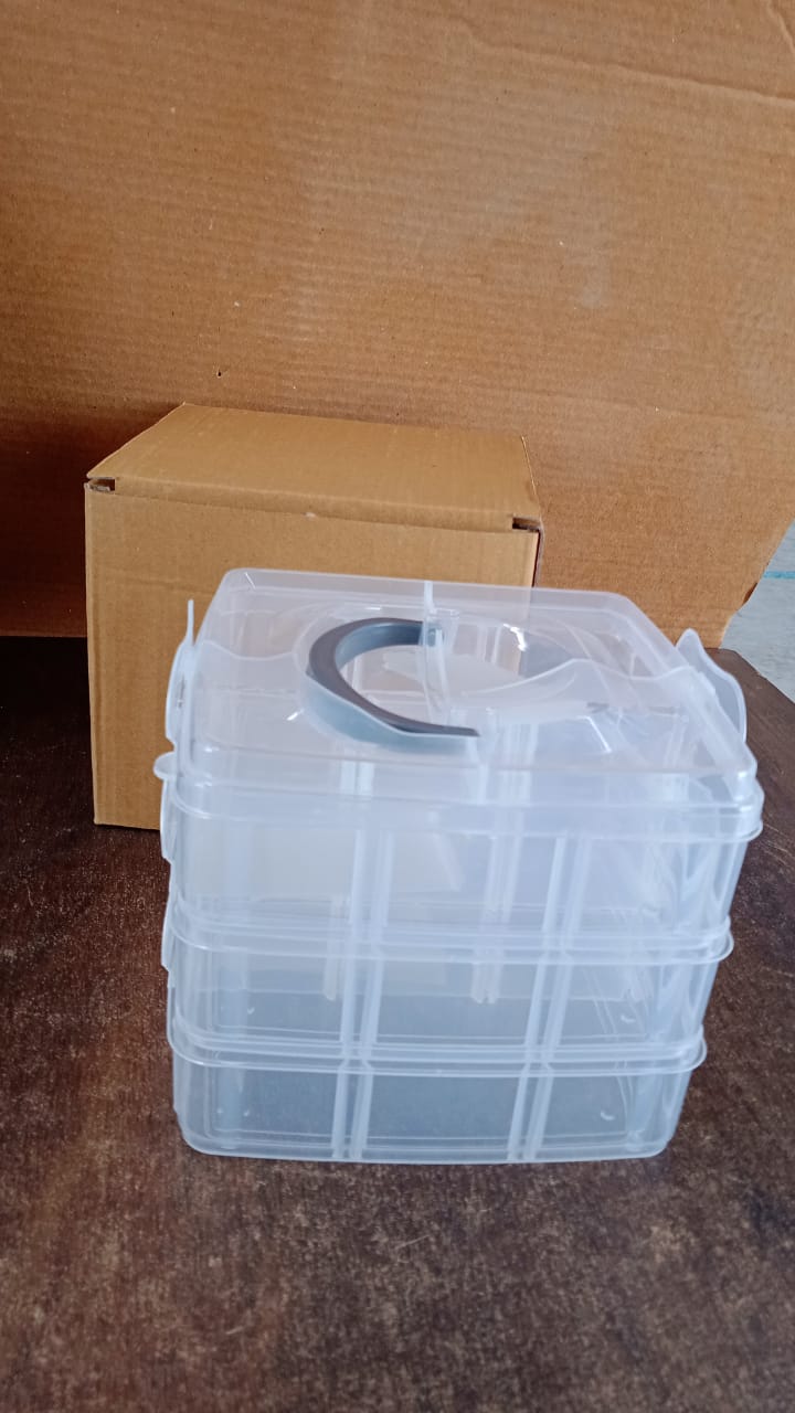 3-Tier 18 Sections Transparent Stackable Adjustable Compartment Slot Plastic Craft Storage Box
