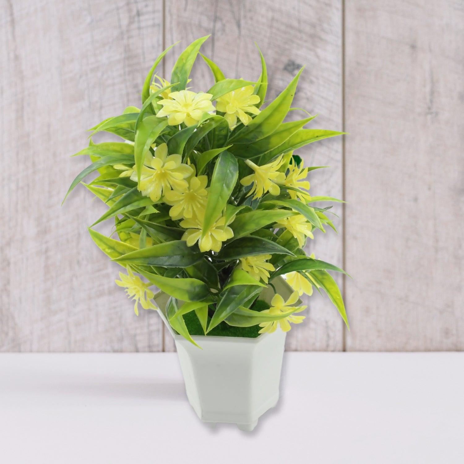 Artificial Flower Plant with Cute Pot – Home & Office Tabletop Decor, Indoor Balcony Plant (1 Pc)