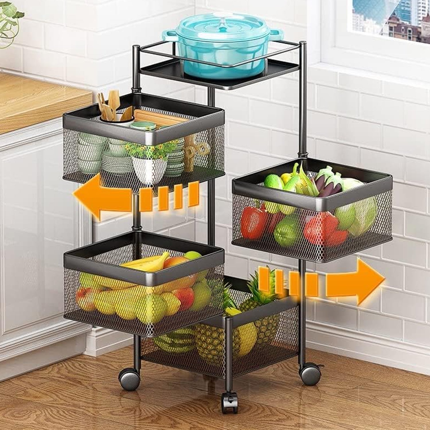 Metal High Quality Kitchen Trolley with wheels Kitchen Organizer