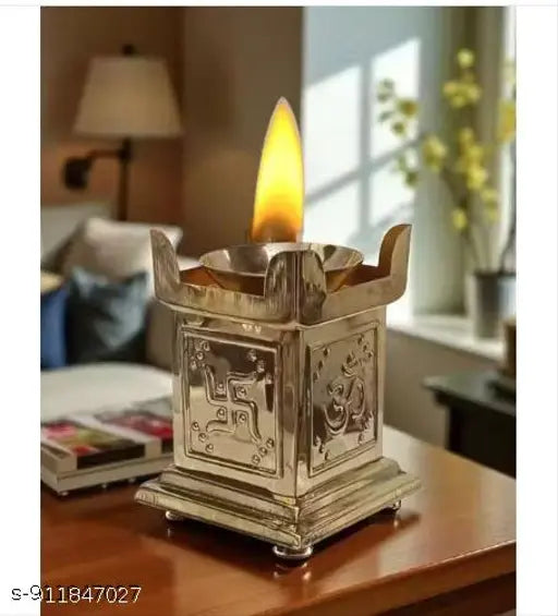 Onam Special Brass Tulsi Diya | Engraved Om & Swastik Oil Lamp