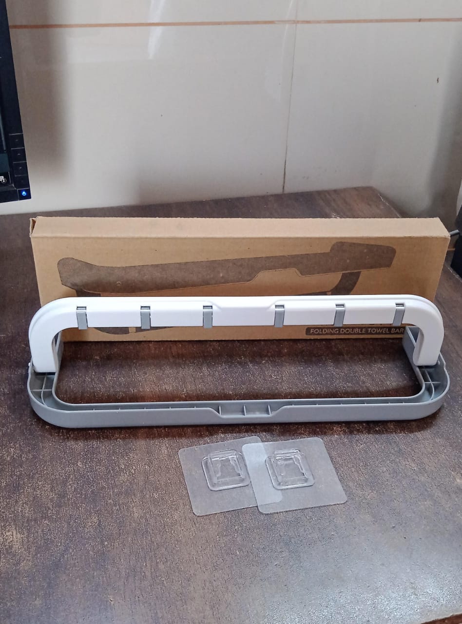 Towel Holder Double Bar with Adjustable Folding Shelf