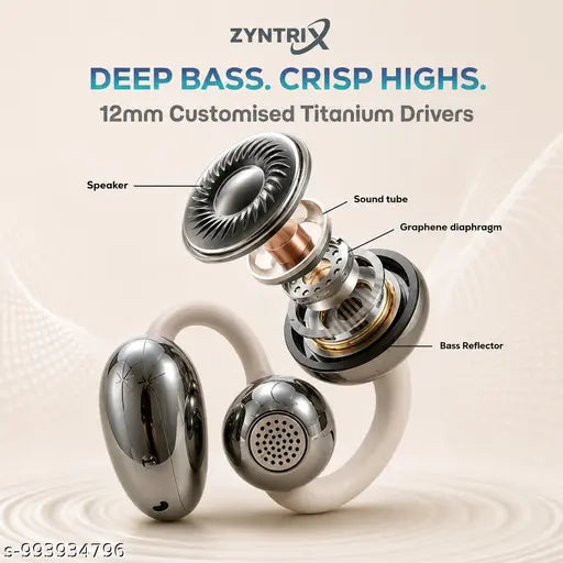 Open Ear Wireless Earbuds with 10mm Driver, ENC Mic & 30H Playtime – Beige