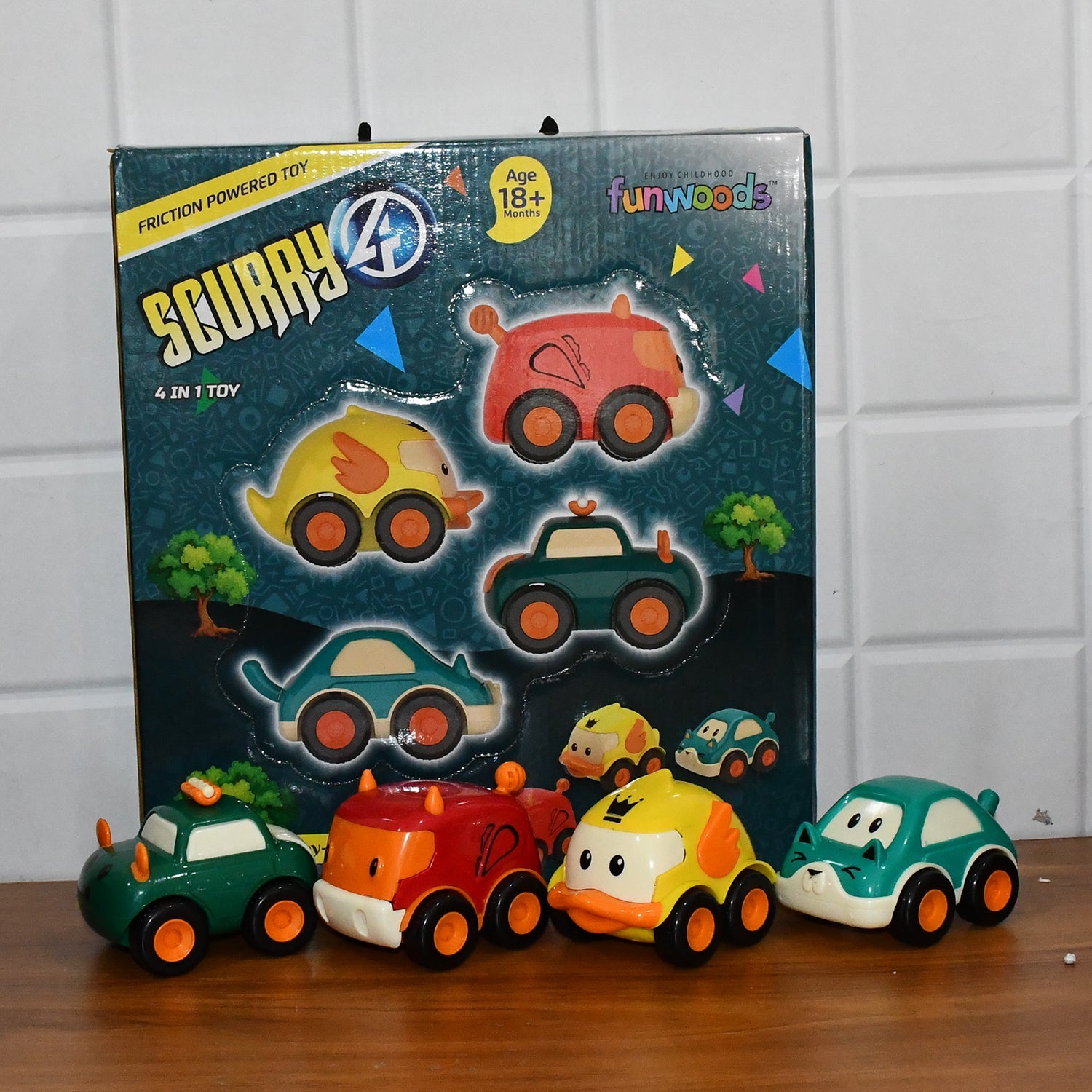 Funwoods Animal Cartoon Pull-Back Toy Car - (4 Pc / Set)