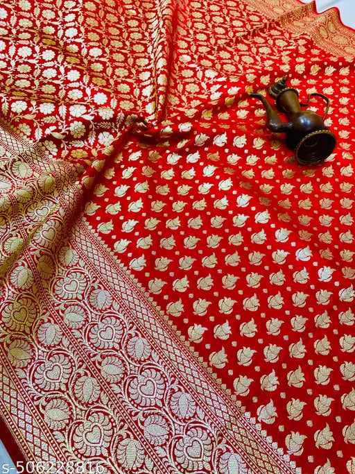Banarasi Satin Silk Zari Woven Saree – Red Ethnic Wear