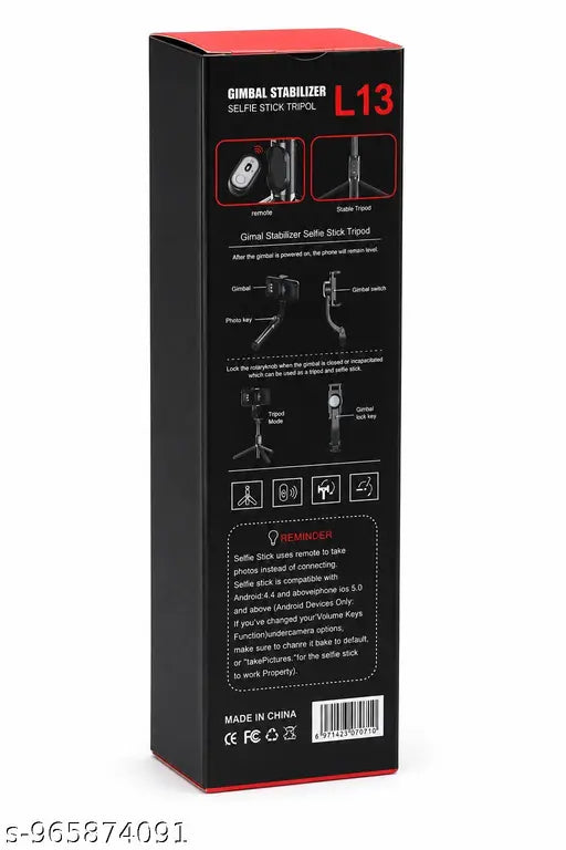 Gimbal For Phone Stabilizer Selfie Stick Tripod with Bluetooth Remote & 360° Rotation – Black