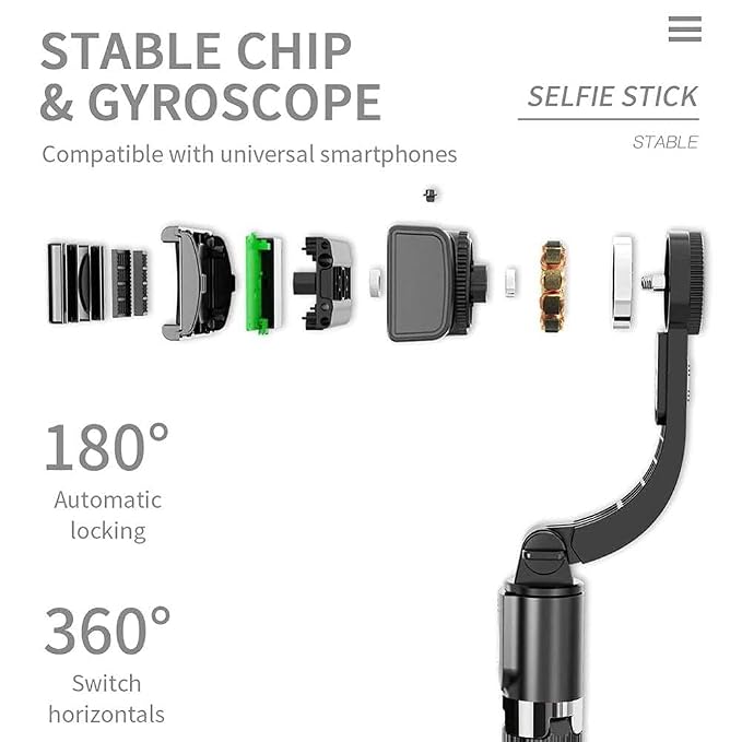 Gimbal For Phone Stabilizer Selfie Stick Tripod with Bluetooth Remote & 360° Rotation – Black