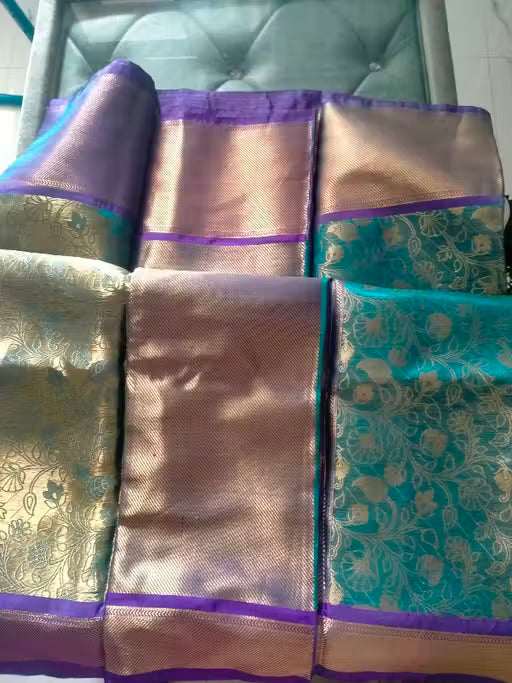 Banarasi Kanjivaram Soft Tissue Saree – Blue Zari Woven Traditional Wear