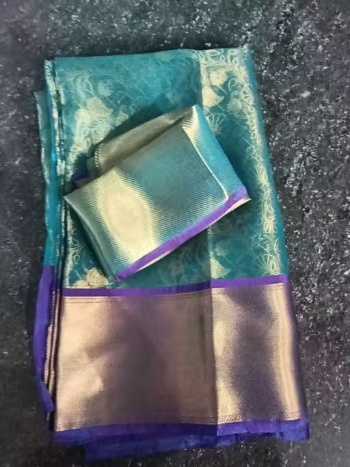 Banarasi Kanjivaram Soft Tissue Saree – Blue Zari Woven Traditional Wear
