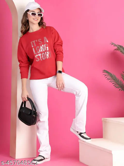 Women’s Typography Printed Maroon Sweatshirt – Fleece