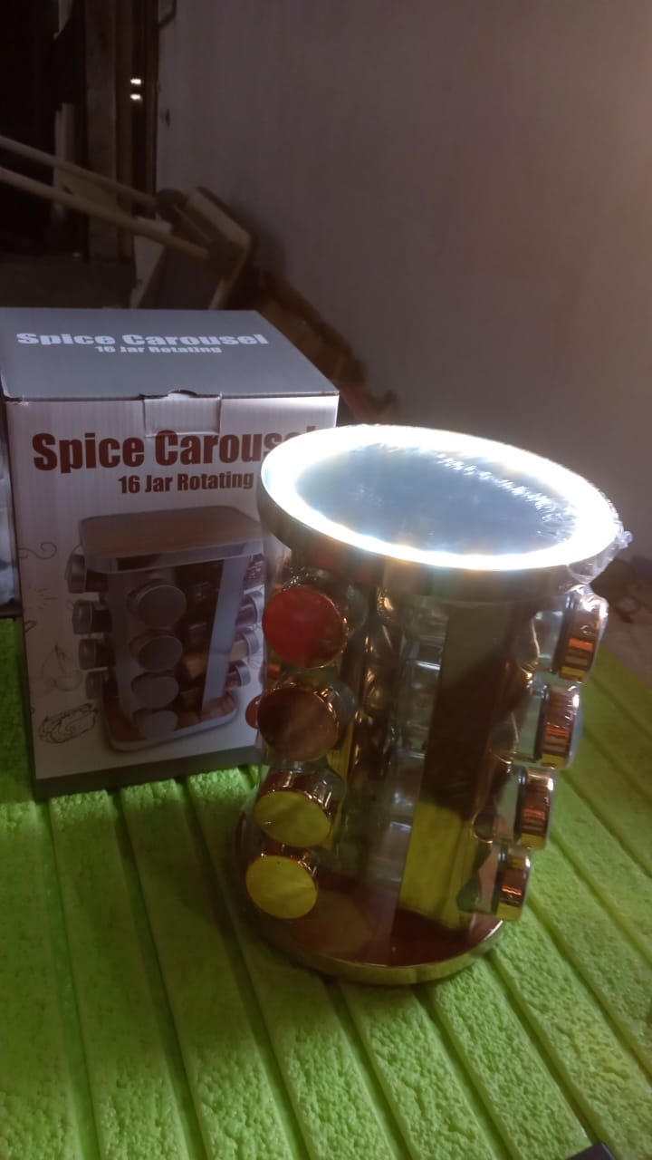 LED Spice Rack Organizer, Rotating Spice Rack with Free 16 Seasoning Jars