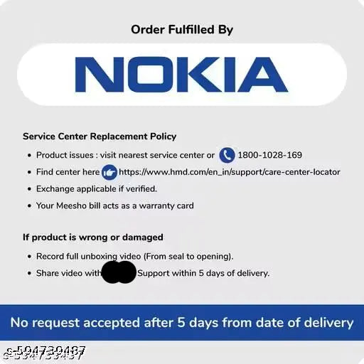Nokia service center replacement policy on a white background