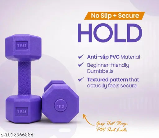 Premium 1kg Hex Dumbbells Pair – PVC Coated, Non‑Slip Grip (Purple)