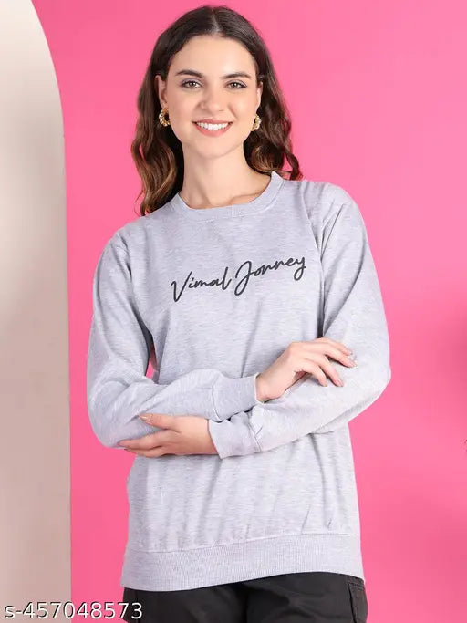 Women’s Typography Printed Grey Sweatshirt – Fleece, Long Sleeves