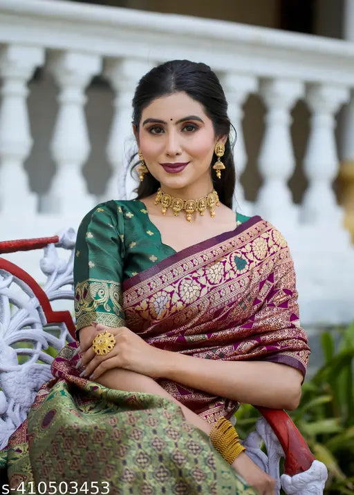 Purple Cotton Silk Jacquard Saree – Banarasi Party Wear