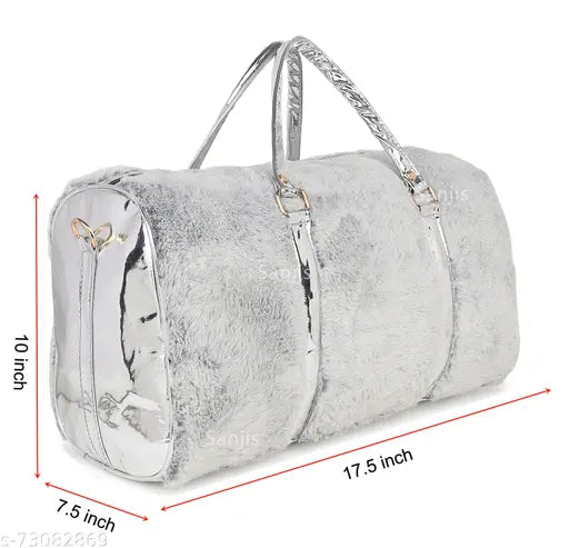 Faux Fur Fashion Duffel Bag | 17” Trendy Overnight Travel Luggage