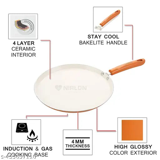 Nirlon Ceramic Induction Base Flat Dosa Tawa 28 cm