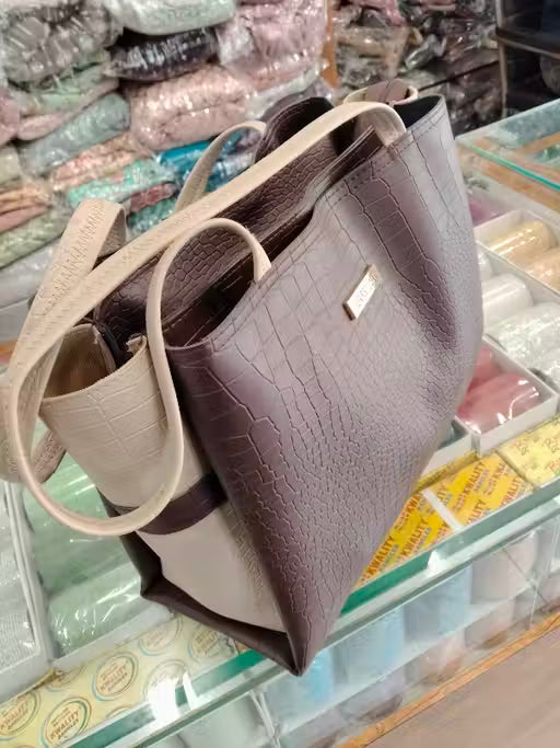 Dual Tone Croco Pattern Tote Handbag