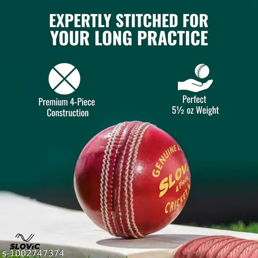 Premium Leather Cricket Ball – 4‑Piece Construction, Water‑Resistant (Red)