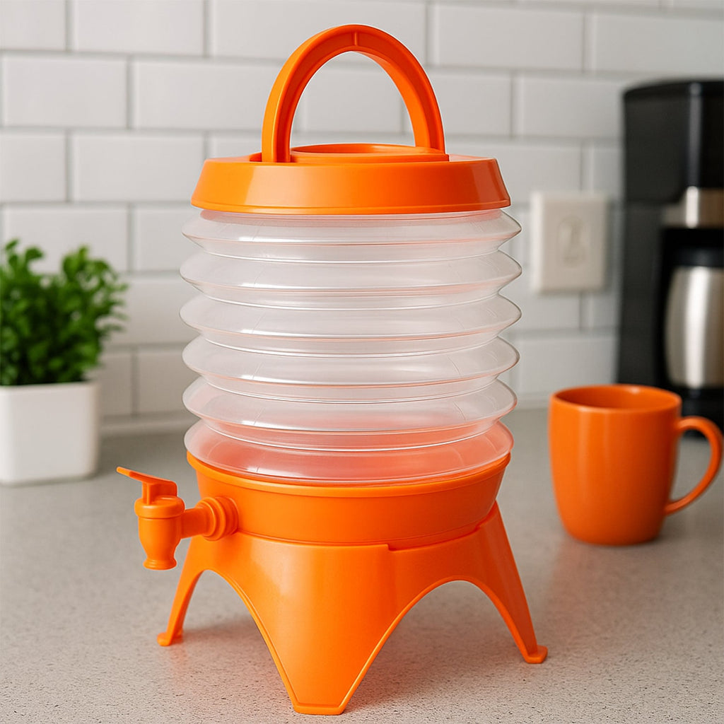 Plastic Collapsible Beverages Container with Tap Cold Drink Dispenser Folding Water Storage Water Jug Tank for Home and Outdoor Party Traveling Picnic (3.5 Litter/ Multicolor)