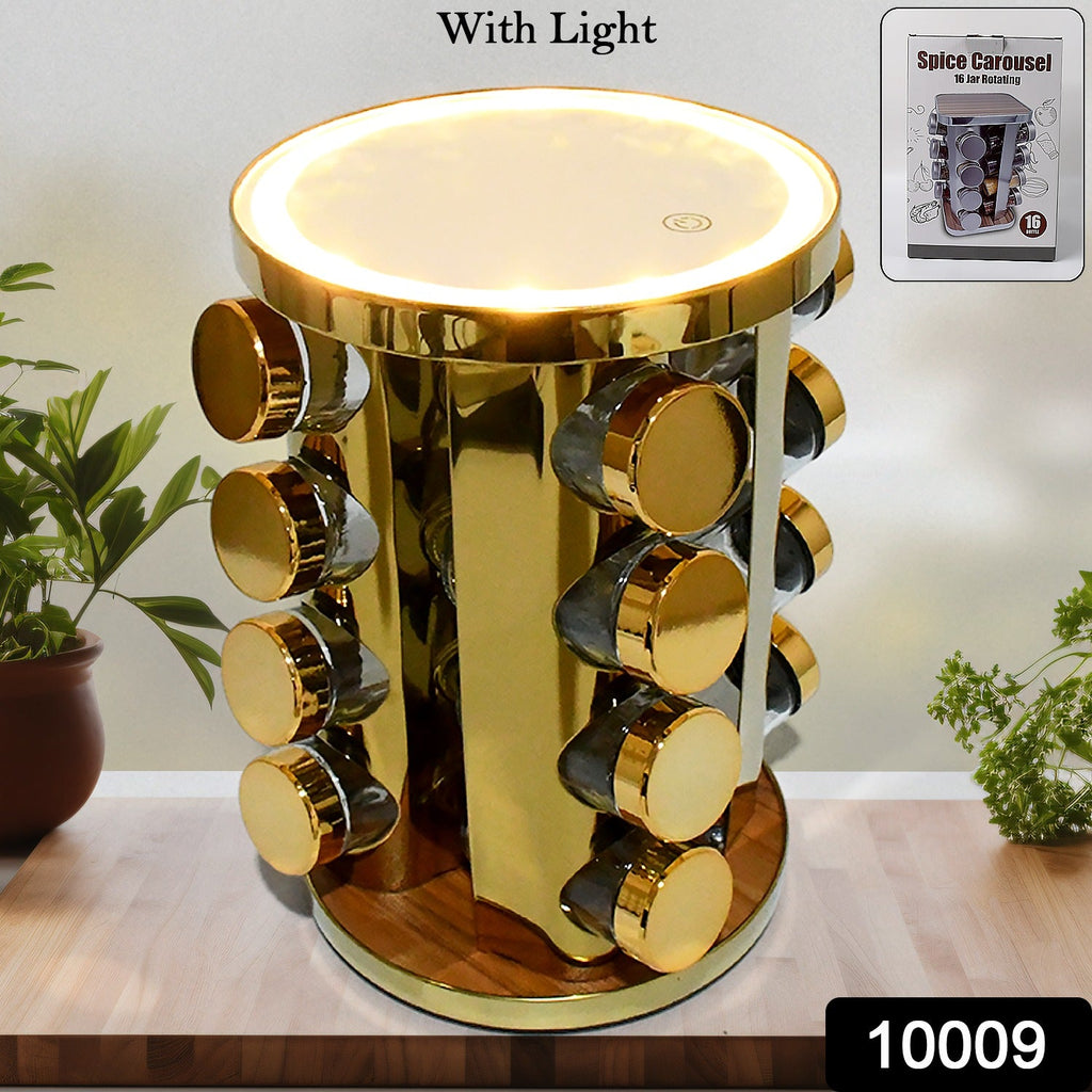 LED Spice Rack Organizer, Rotating Spice Rack with Free 16 Seasoning Jars