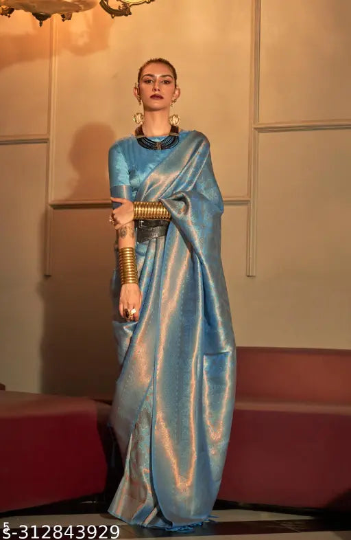 Teal Blue Pure Art Banarasi Silk Handloom Saree