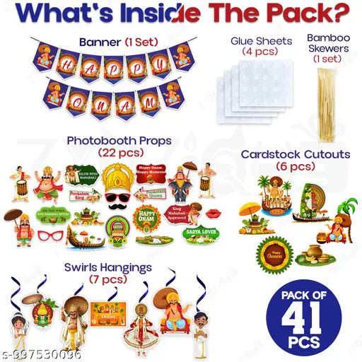 Onam Special 41‑Piece Decoration Combo Kit | Banner, Props & Festive Backdrop