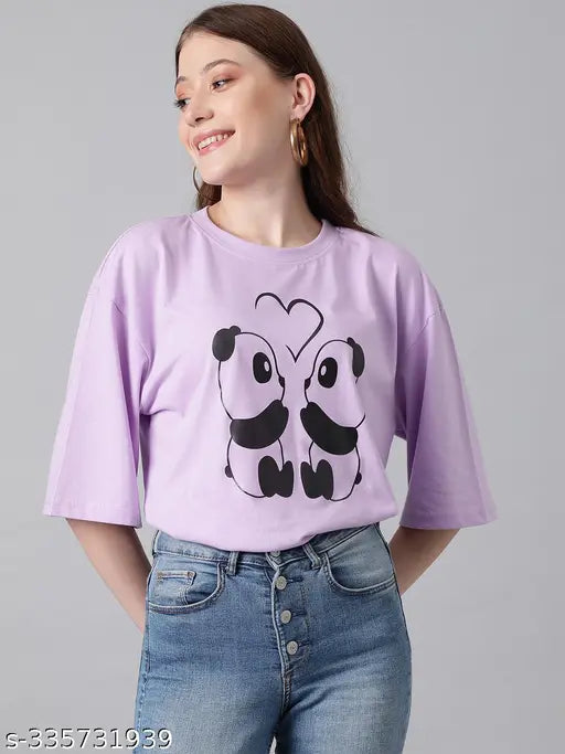 Women’s Oversized Funky Print Cotton Blend T‑Shirt – Lavender