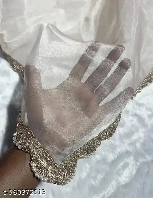 Beige Simmer Designer Saree – Elegant Lace Border with Art Silk Blouse