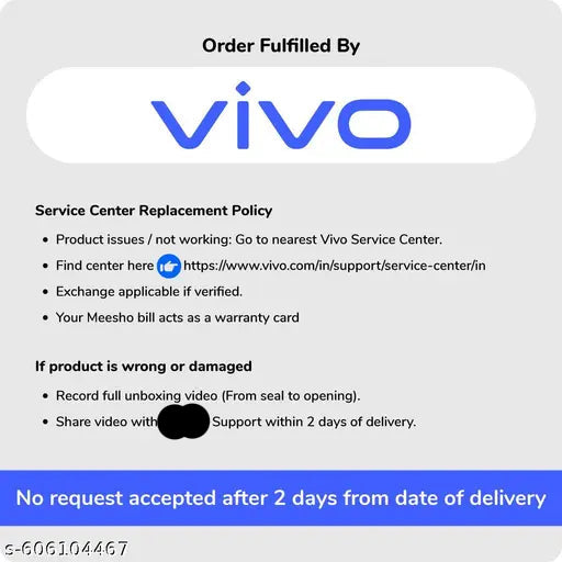 Vivo service center replacement policy information on a white background