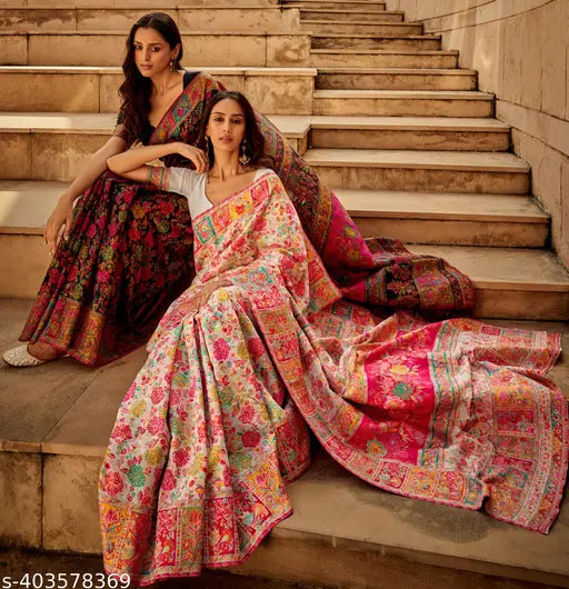 Black Jamewar Kashmiri Paithani Silk Saree – Heritage Handloom Weaving