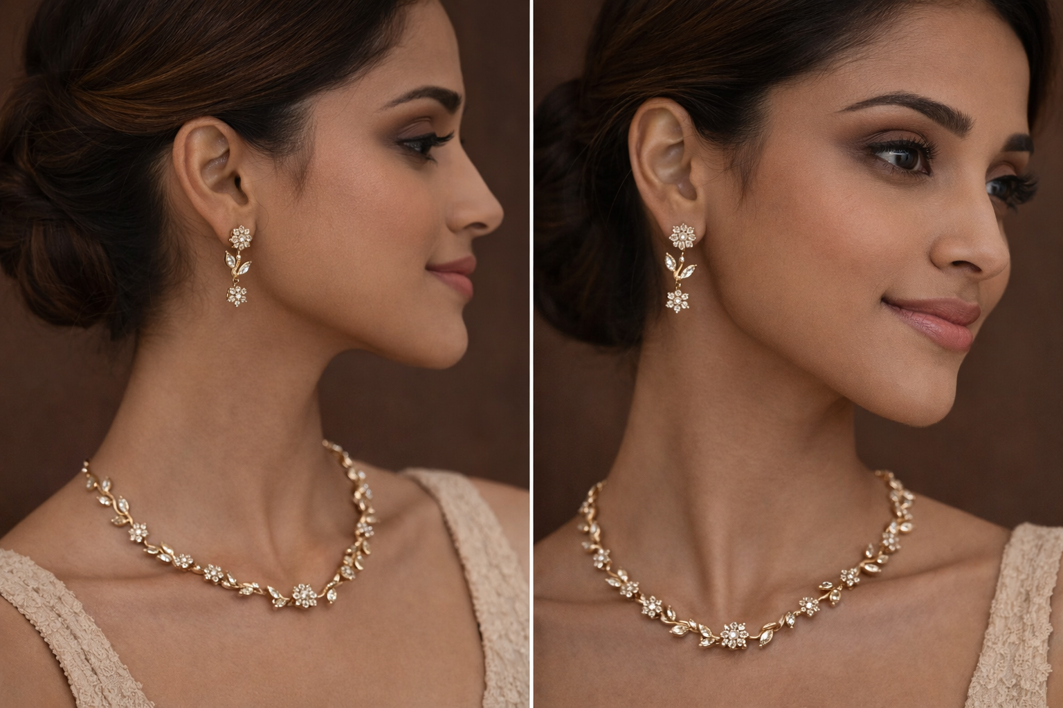 Gold Plated Floral Cubic Zirconia Jewellery Set