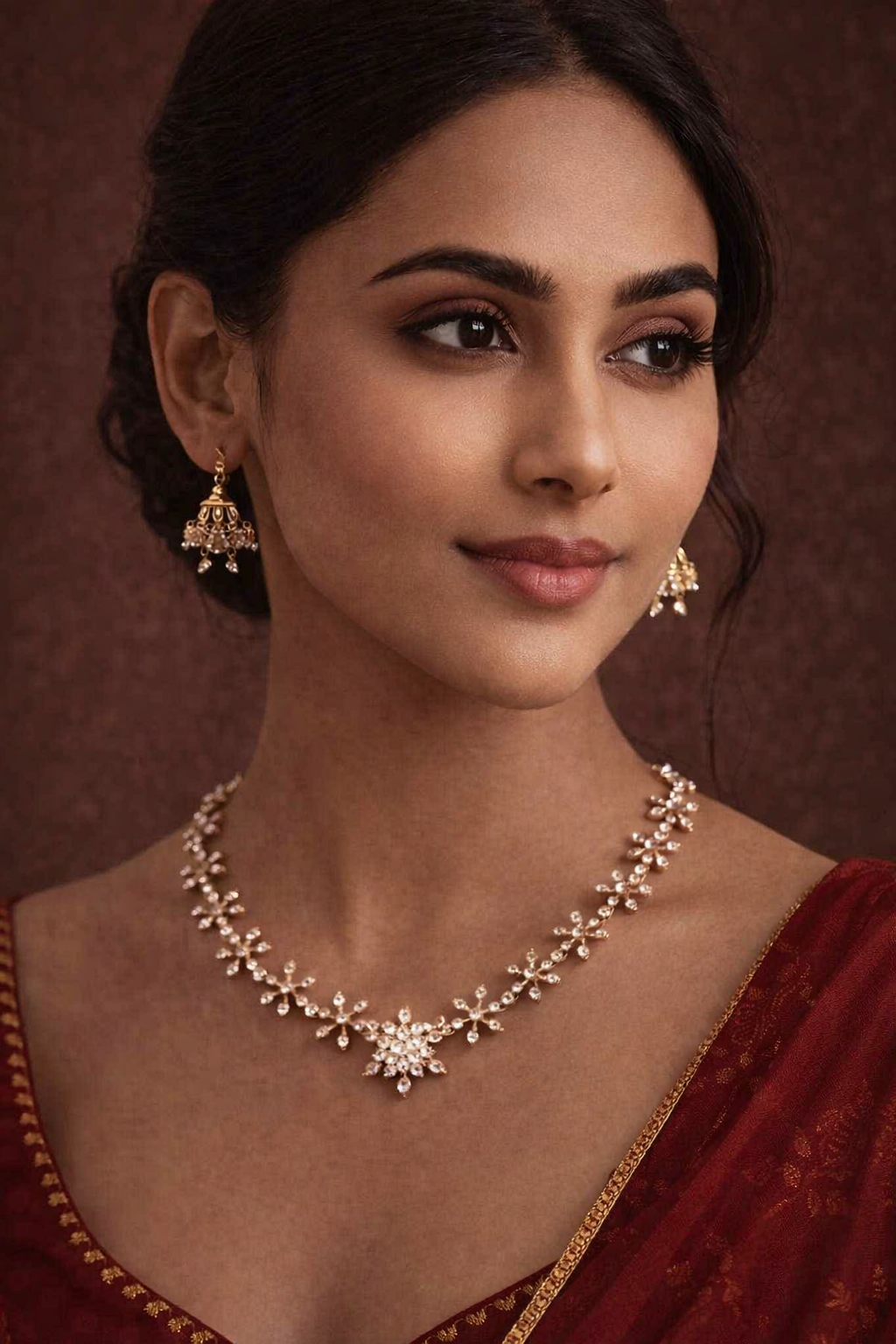 Premium Matte Finish Gold Plated Cubic Zirconia Ethnic Jewellery Set
